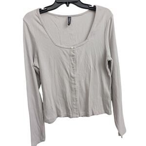 American Giant Women's Luxe Rib Square Neck Cardigan Gray Pink XL